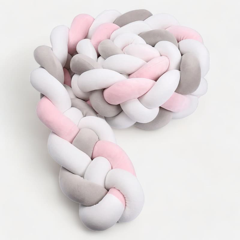 tour de lit tressé rose et gris