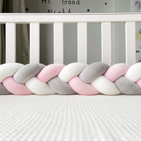 tour de lit tresse rose et gris