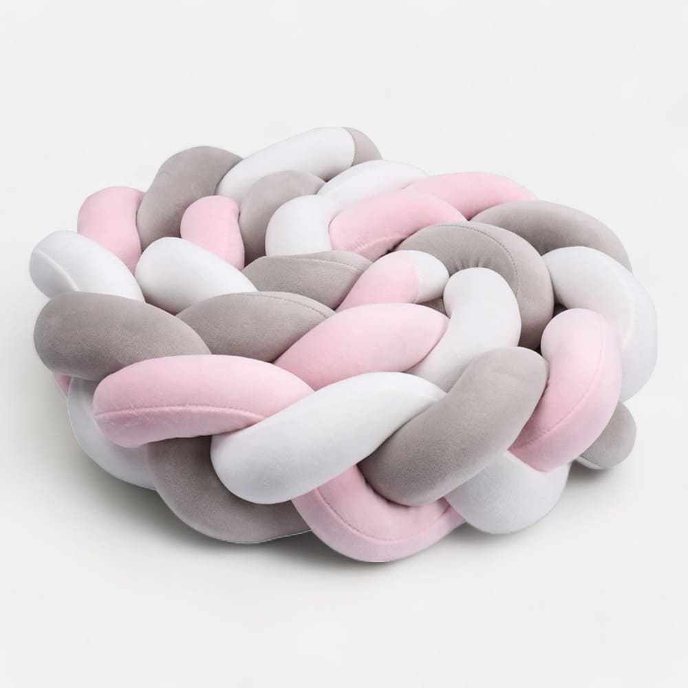 tour de lit tressé rose gris blanc